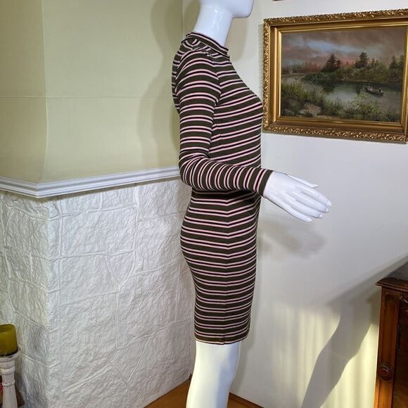 American Apparel Striped Ribbed Mock Turtleneck Long Sleeve Mini Dress - Picture 7 of 11